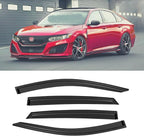 Rain Guards for 2018-2023 Honda Accord Sedan, Out-Channel Window Visor Shields Vent Deflector Shade Wind Dark Smoke 2019 2020 2021 2022 18 19 20 21 22 23, Tape-On Outside-Mount, 4PCS