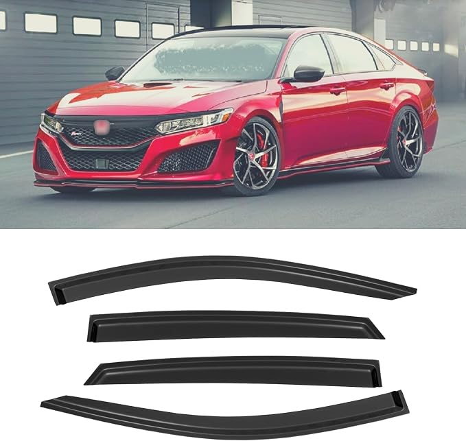 Rain Guards for 2018-2023 Honda Accord Sedan, Out-Channel Window Visor Shields Vent Deflector Shade Wind Dark Smoke 2019 2020 2021 2022 18 19 20 21 22 23, Tape-On Outside-Mount, 4PCS