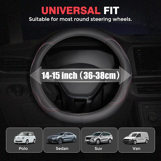 Car Steering Wheel Cover, Microfiber Leather Steering Wheel Covers with Anti-Slip Lining, Breathable Elastic Car Steering Wheel Protector, Universal Standard Size 14-15 inch