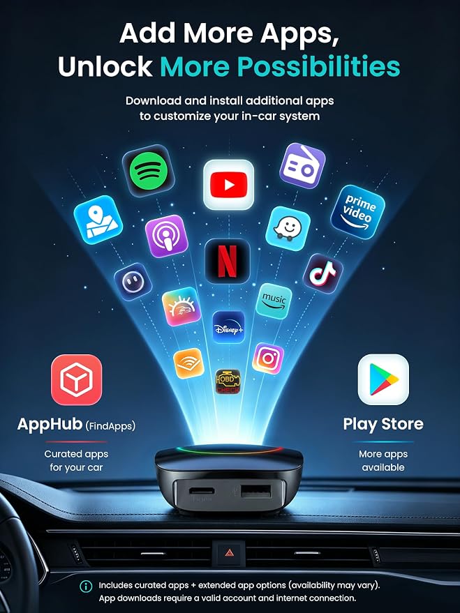 Wireless CarPlay Adapter, Magic AI Box with HDMI Output | CarPlay Wireless Adapter, Wireless Android Auto, Dual Wi-Fi, Split Screen, Smoother App switching, HDMI Mirroring, CB4DT-BK