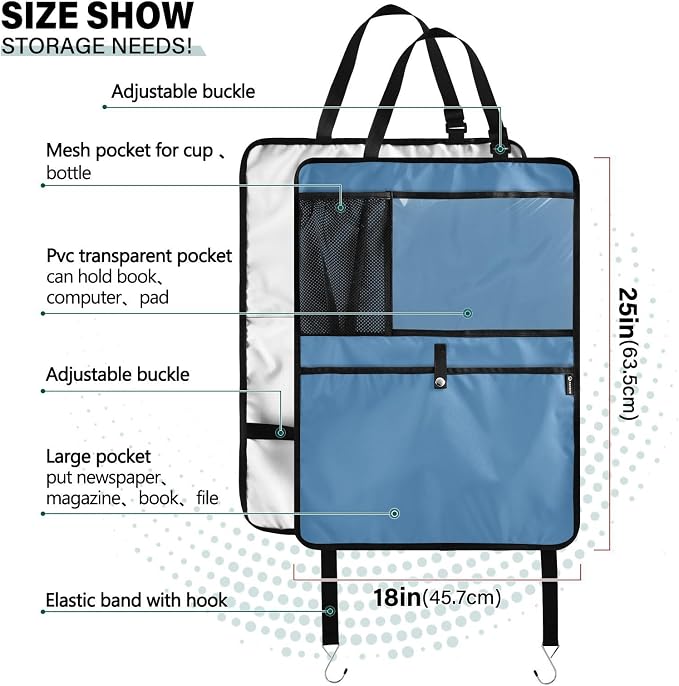 Steel Blue Back Seat Protector with Storage Pockets, 2 Pack Behind the Seat Organizer for Car
