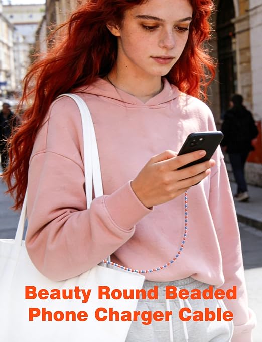 USB A to USB C Cable 3FT,Beaded Charger Cord for iPhone 17 16 Pro Max 17e 15 Car play,Type C Cute Car Charger Cord for iPad 10 11th A16/Samsung S26 S25 S24 S23 FE/Android Phone Girl Women,Blue-Orange
