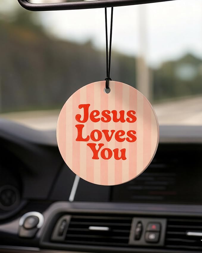 Boho Christian Round Car Air Freshener 4 Pcs Coconut Scented, Inspirational Religious Car Accessories Mirror Decor for Women, Christian Hanging Air Freshener for Cars Closet Drawer Books