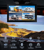 4-Channel 1080p Backup Camera Dash Cam with 10.2'' Screen, DVR Recording Back Up Cam for RV/Truck/Trailer/Van/SUV/Cars, Quad Split Parking Monitor with Playback/Bluetooth/FM Radio/Music/Video Player