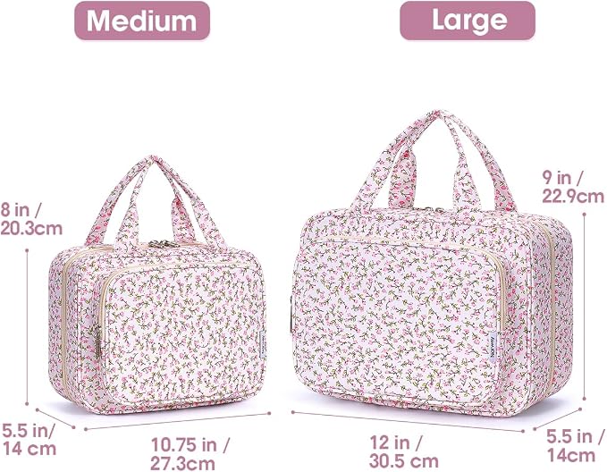 Travel Toiletry Bag for Women Large Hanging Makeup Bag Organizer Toiletries Bag for Full Size Essentials Accessories Cosmetics (Pink Flower (Large))