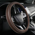 Brown Leather Steering Wheel Cover Fiber Strip Car Steering Wheel Cover Universal 15 inch for Men