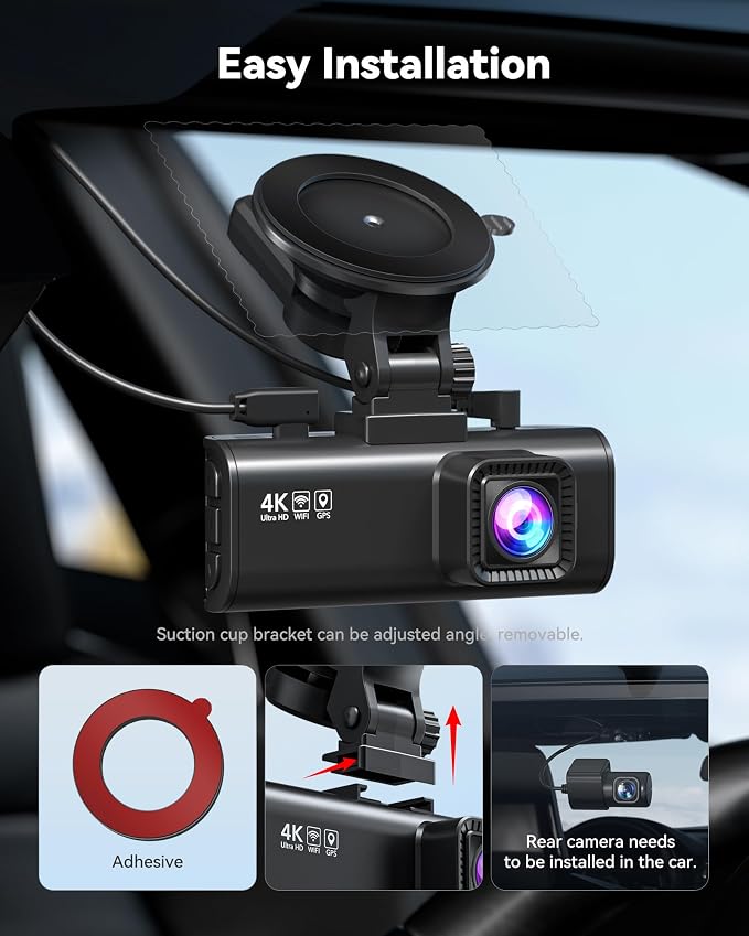 4K Dash Cam Front Rear, STARVIS 2 Sensor, Free Card Included, 5.8GHz WiFi-20MB/s Fast Download, Dash Camera for Cars with GPS, WDR Night Vision, 170°Wide Angle, 24H Parking Mode(F7NP)