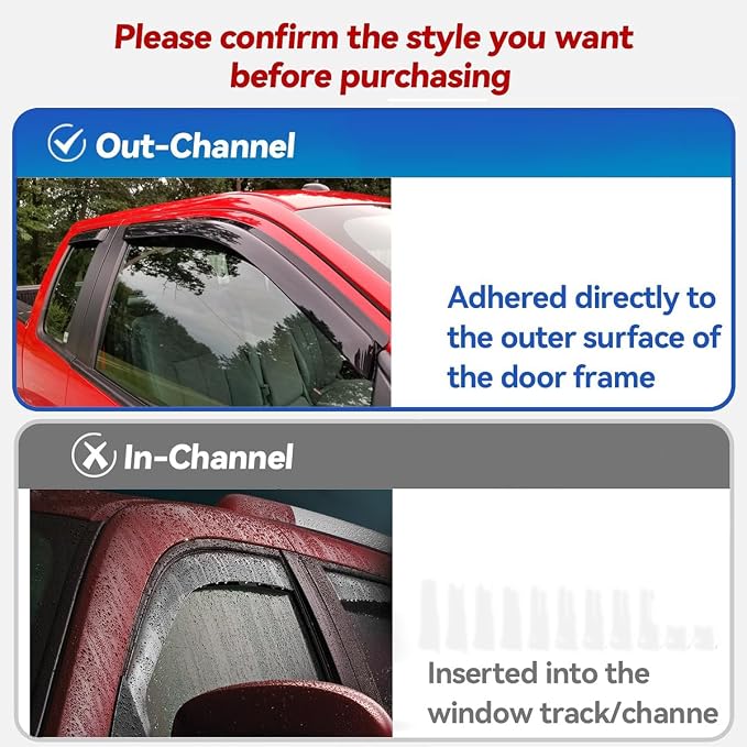 Side Window Wind Vent Deflector for 96-20 Chevrolet Express/GMC Savana 1500/2500/3500 Van,03-09 Kodiak/Topkick C4500/C5500, 2pcs Out-Channel Nice Rain Guards Set Window Visor 92455