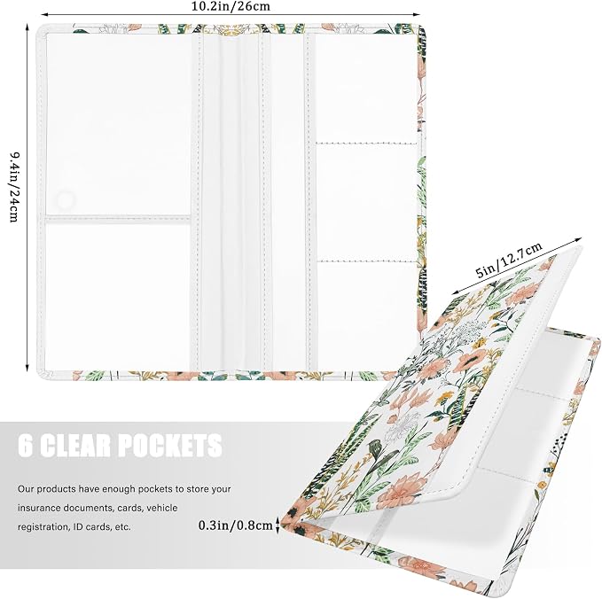 Car Registration and Insurance Holder, with Magnetic Closure for License, Cards and Documents, All Vehicle Needs and Car Accessories (Flower and Grass)