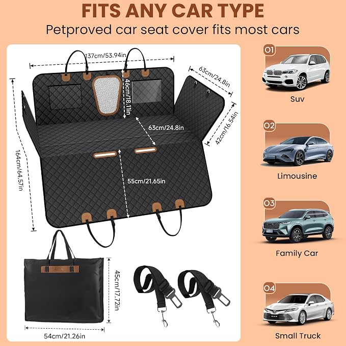 A-Pce 2025 Upgraded 600D Oxford Dog Car Seat Cover for Pets, Waterproof Scratch Resistant Nonslip Back Seat Protector, Heavy Duty Durable Pet Travel Hammock for Sedan SUV, Black