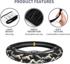 Japanese Wave Black Steering Wheel Cover Car Accessories Cute for Women Girls Girly Universal 15 Inch Neoprene Auto Interior Decor Anti Slip Car Truck Protector
