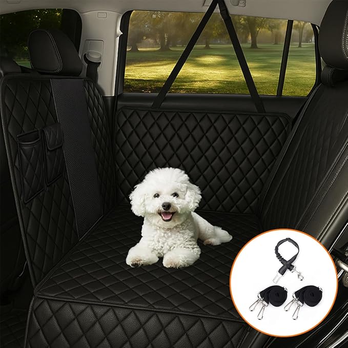 fidozen Dog Car Seat Cover, Universal Fit, Waterproof, Breathable, Machine Washable, Pet Hammock with Storage Pocket, (Black, Standard)