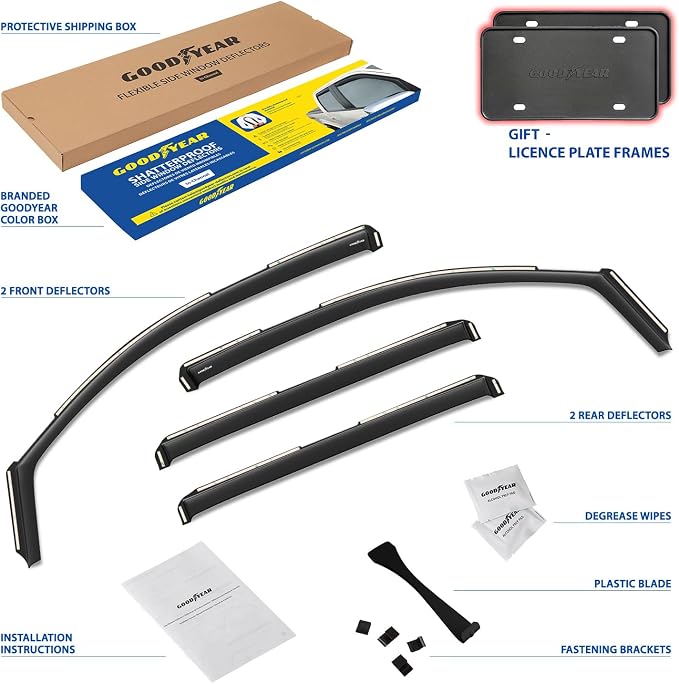 Goodyear Shatterproof in-Channel Window Deflectors for GMC Yukon XL 2015-2020, Rain Guards, Window Visors for Cars, Vent Deflector, Car Accessories, 4 pcs - GY008139