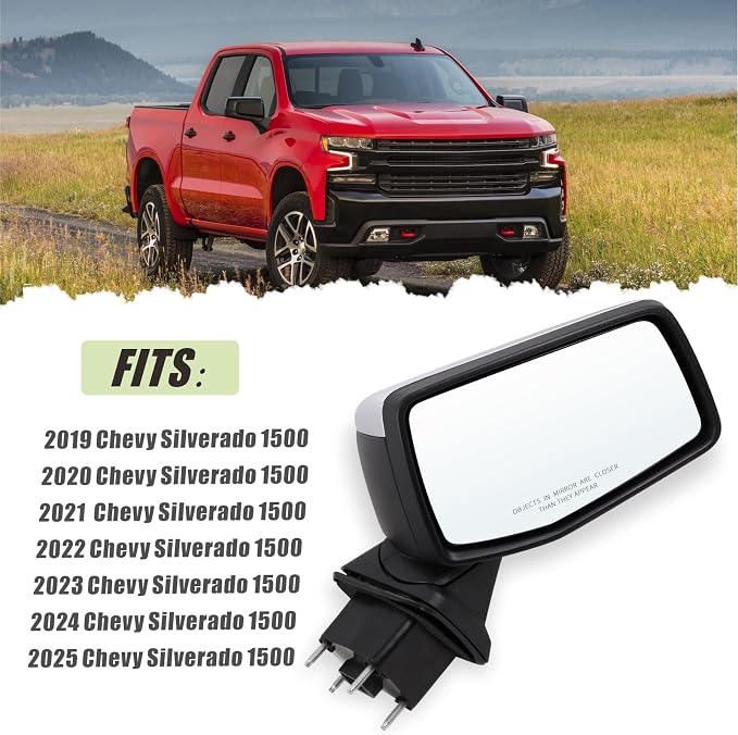 Right Passenger Side Mirror Compatible with 2019-2025 Chevy Silverado 1500 With Power Glass Manual Folding Heated Without Turn signal Replace#GM1321583(7Pins）