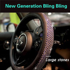 Bling Bling Comfy Steering Wheel Cover with Jumbo Crystal Rhinestones, Anti-Slip Diamond Leather, Universal 15 Inch (Blue)