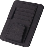 Small Leather Sun Visor Organizer for Car and Truck - Sunglass Holder, Card Sleeve Pocket, Document Holder for Registration, Driving License, Insurance, Pen, Chapstick