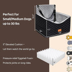 Dog Car Seats for Small Medium Dogs Up to 35lbs | Elevated Dog Booster Seat with Detachable Washable Cover & Cushion | Memory Foam Pet Car Travel Seat with Safety Belt and Storage Pockets (Black Grey)