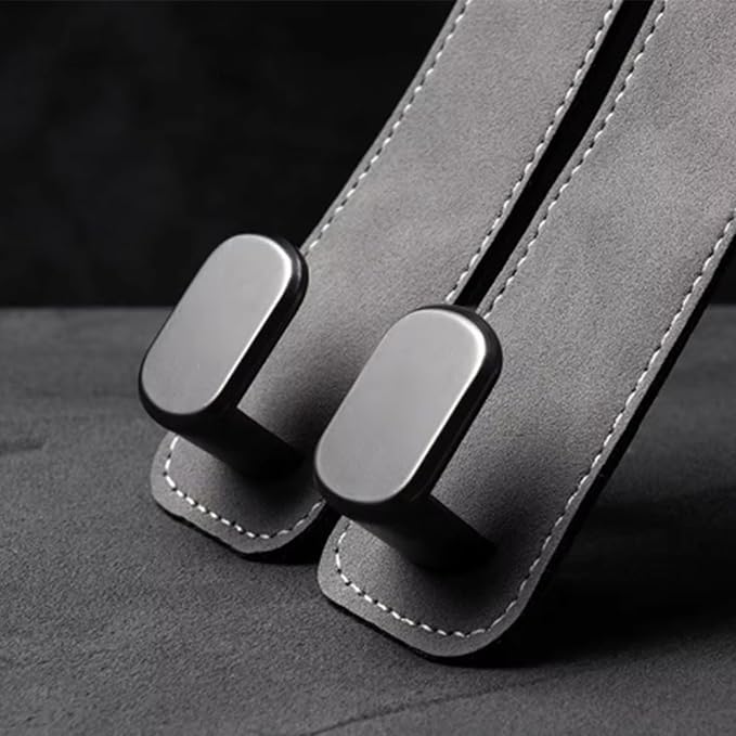 2 Pack Leather Car Headrest Hooks Grey Purse Bag Storage Holders for Car Seats