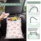 Cute Car Trash Can, Hanging Canvas Car Back Seat Organizer and Storage Bag, Funny Car Trash Bag for Travelling, Outdoor Cute Pink Bow