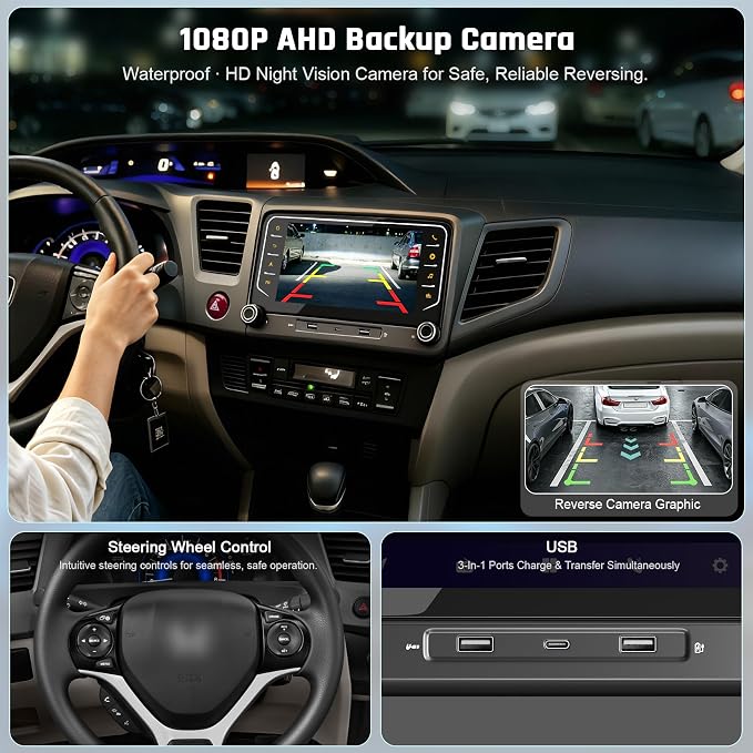 5G WiFi Upgrade Android 15 Car Radio for Honda Civic 2012 2013 2014 2015, 7 Inch IPS Touch Screen with Wireless CarPlay Android Auto, GPS/Bluetooth/FM/SWC/Type C/1080P Backup Camera, 4+64G