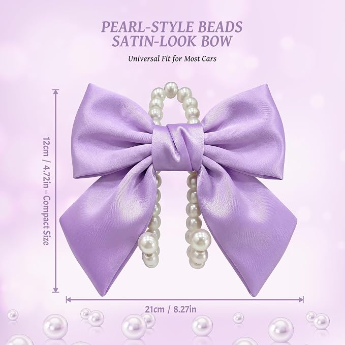 2 PCS Bow Pearl Car Seat Headrest Hook – Cute Purse Hook for Car, Girly Interior Decoration Accessories Hook Hanger, Seatback Holder for Purses & Bags, Elegant Car Organizer (Lavender Purple)