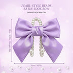 2 PCS Bow Pearl Car Seat Headrest Hook – Cute Purse Hook for Car, Girly Interior Decoration Accessories Hook Hanger, Seatback Holder for Purses & Bags, Elegant Car Organizer (Lavender Purple)