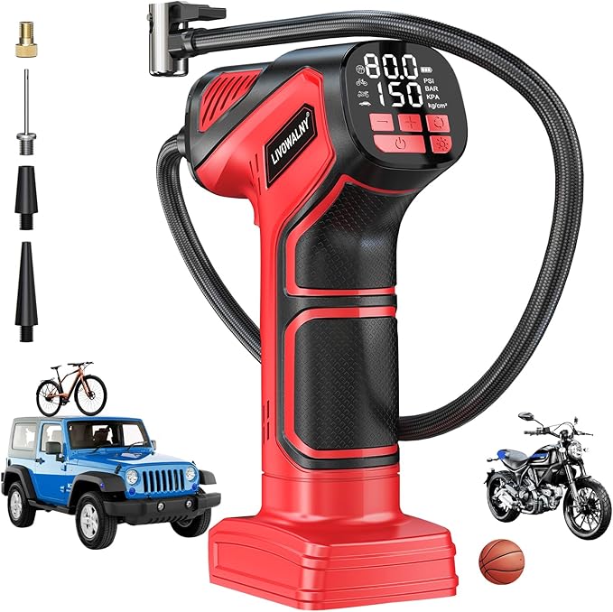 Tire Inflator Portable Air Compressor Compatible With Milwaukee 18V Battery, 150PSI Air Pump Cordless Tire Pump Digital Pressure Gauge, Tire Inflator for Car, Bike, Motorcycle (Tool Only)