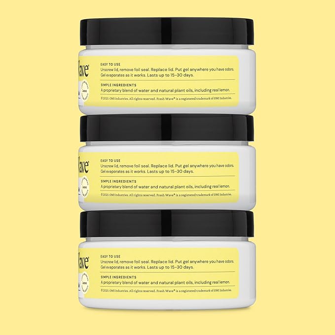 Lemon Odor Removing Gel, 7 oz., Pack of 3 - Safer Odor Absorbers for Home, Natural Plant-Based Odor Eliminator, Every 7 oz. lasts 15-30 Days, For Cooking, Trash & Pets