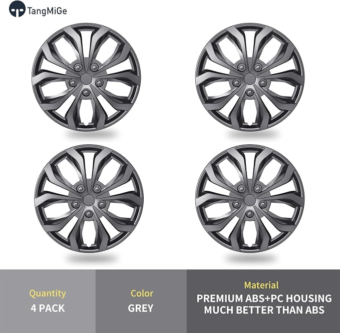 4-Pack Universal Hubcaps Wheel Covers Replacement R17, Steel Wheel Rim Cover for Most Cars Trucks Sedans SUV, 17" 17 in Hub Caps (Gray Color, 17 inch)