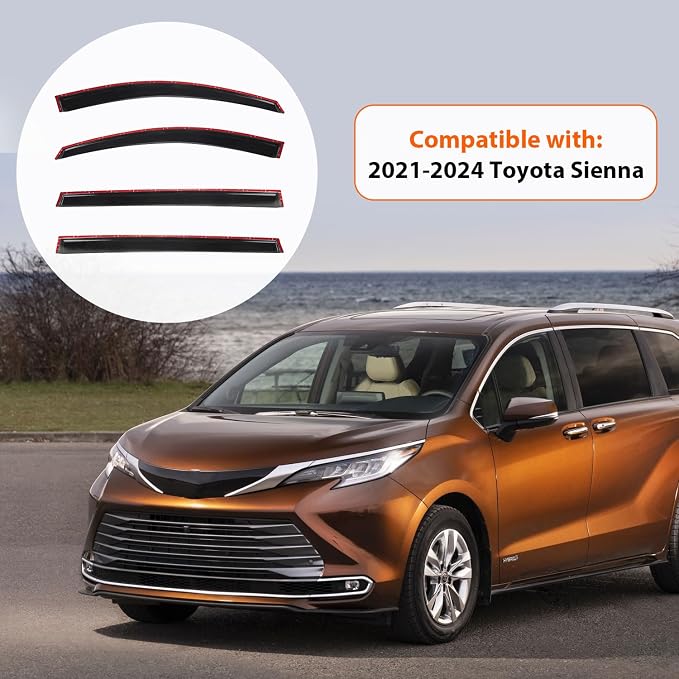 Rain Guards Compatible with 2021-2025 Toyota Sienna, Tape-On Side Window Visor Wind Deflector Vent Visors Car Accessories 4pcs