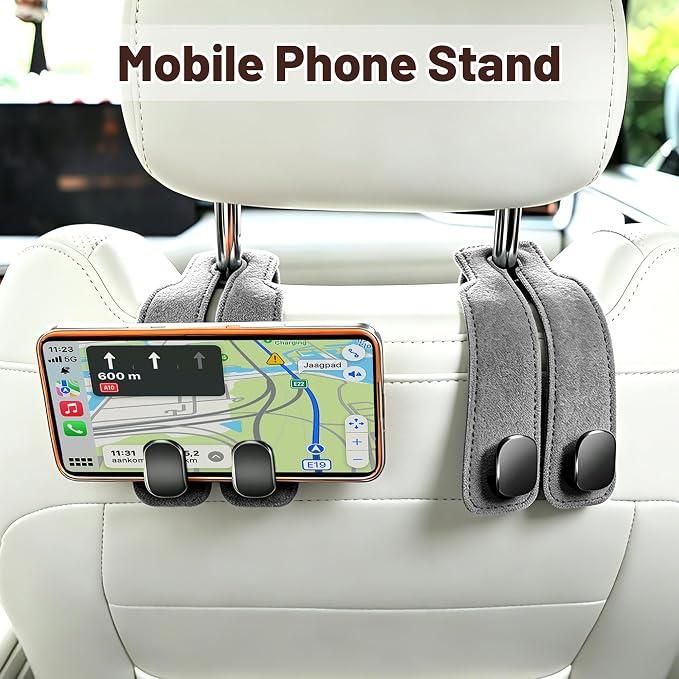SUKIPIN Car Hooks, Car Seat Headrest Hooks for Purses and Bags 2-Pack Gray | Car Accessories for Women, Solid Durable Construction, Quick Tool-free Mounting, Universal Fit for Most Vehicle Headrests