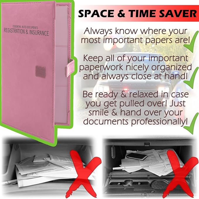 Registration and Insurance Card Holder - Car Organizer - Purple | Vehicle Glove Box Document Organizer, Auto Essential Paperwork Holder for Contact Information Cards, Interior Car Accessories