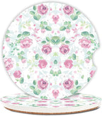 Car Coasters for Drinks Absorbent,2 Pack Cup Holders,2.56" Ceramic Stone & Non-Scratch Cork Base Coasters,Auto Accessories for Women & Men(Pink Flowers).