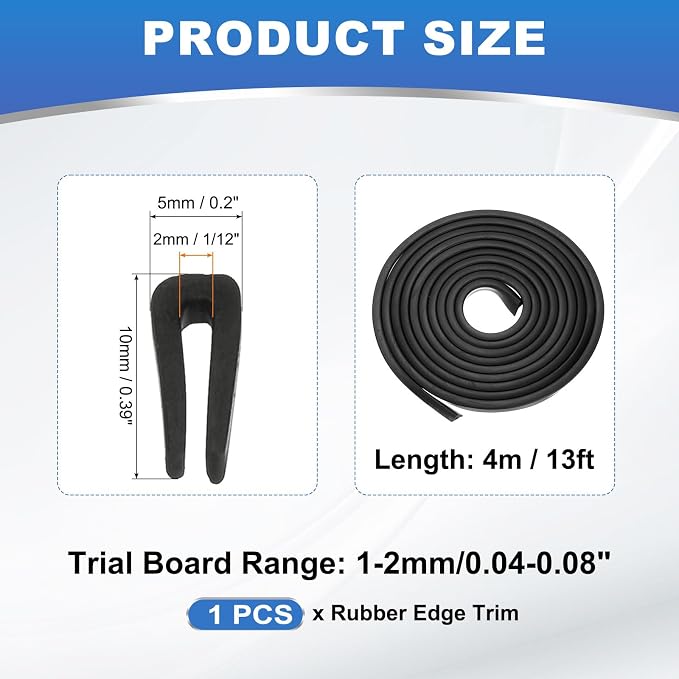 1/12" 13FT Rubber Edge Trim, Flexible U Channel Edge Guard Protector for Keen Edge Sheet Metal Car Doors Hatches Table Corner, Black