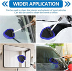 Car Windshield Cleaning Tool, Car Windshield Window Cleaner, Auto Window Glass Cleaning Kit with Extendable Handle & Reusable Microfiber Pad & Spray Bottle, Universal Car Accessories (Blue)