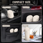 Car Trash Can Bin with Lid - Car Garbage Can Cup Holder - Light Beige Mini Leakproof Vehicle Garbage Bin with 20pcs Trash Bags-Automotive Organizers and Storage for Front Back Seat Accessories