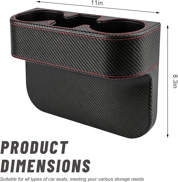 Car Seat Gap Filler Organizer, PU Leather Auto Front Seat Organizer Console Side Filler w/Cup Holder, Multifunctional Bottle Phone Holder Crevice Fillers for Most Car (Carbon Fiber Pattern)