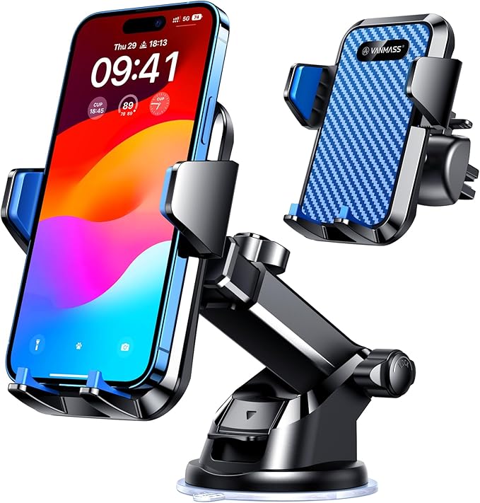 【85+LBS Strongest Suction & Military-Grade Ultimate Car Phone Mount【Patent & Safety Certs】 Cell Phone Holder for Dash Windshield Vent for iPhone 17 Pro Max Automobile Accessory Kits,Light Blue