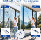 Window Squeegee Cleaning Kit with 60" Extension Pole, Rotatable Glass Cleaner Tool 12" Rubber Blade & 2 Microfiber Pads, Window Washing Equipment for High Windows, Shower Doors, Car Windshield