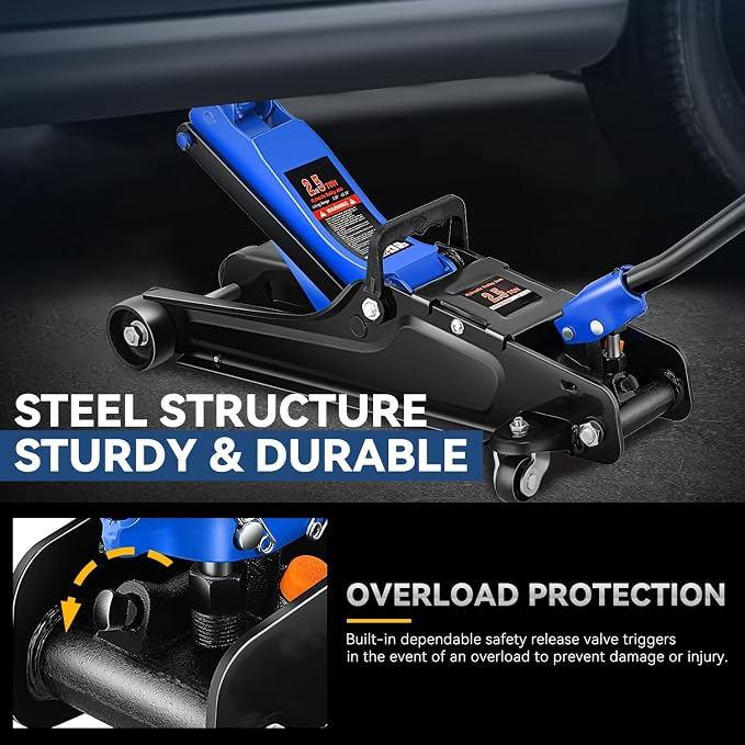 2.5 Ton Low Profile Floor Jack, Heavy Duty Steel Hydraulic Car Jack with Single Pistons Quick Lift Pump, Hydraulic Racing Floor Jack, Lifting Range 3.35" to 15", Blue