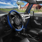 Car Steering Wheel Cover for F-150 Tundra Range Rover 15.5-16 inch, Black and Blue Microfiber Leather