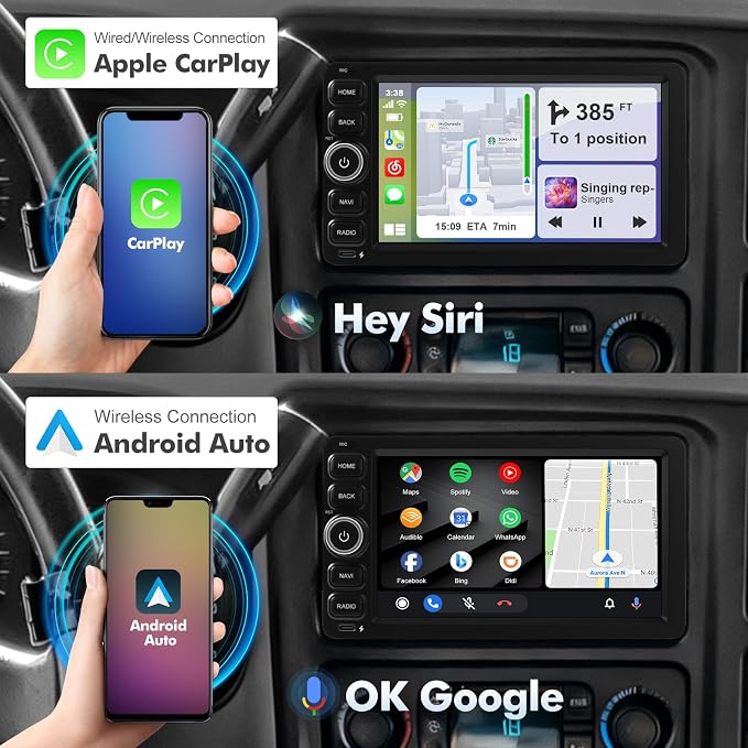 7 Inch IPS 4+64GB Touchscreen Android 14 Car Stereo for Chevrolet Silverado Impala Tahoe GMC Sierra Yukon Hummer with CarPlay & Android Auto Car Radio, Support WiFi 6, Bluetooth 5.4, Backup Camera