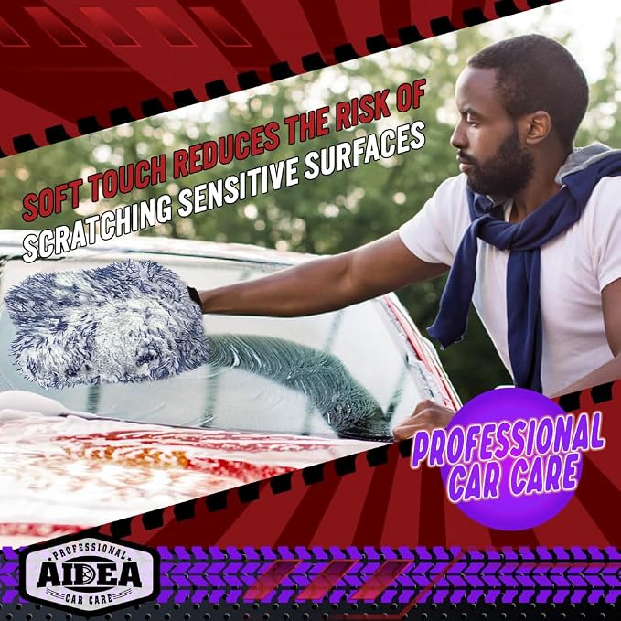 AIDEA Car Wash Mitt Microfiber, 1PK Wheel Cleaner Mitts, 7.12' X10.14'' | Scratch Free Lint-Free, Extra Plush Premium Microfiber Mitt Car Wash Brush, Regular Size