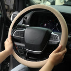 Car Steering Wheel Cover for Women, Soft Silicone Wavy Stripe Texture Auto Interior Accessories, Universal Fit 14 15 16 Inch Round & D-Shape Wheels, Cream Beige