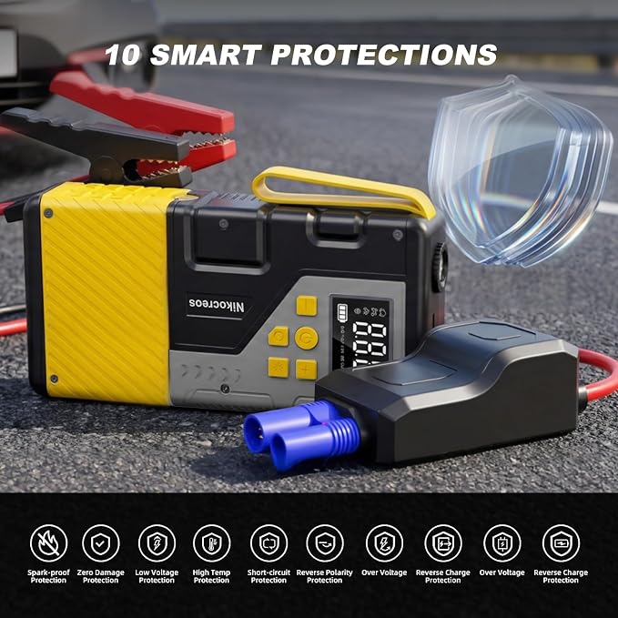 Portable Car Jump Starter with Air Compressor Tire Inflator Battery Jumper | Jump Box 3000A Peak and 150 PSI Air Pump,for 12L Gas & 10L Diesel Engines,LCD Display,LED Light