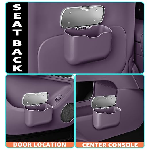 Car Trash Can, Waterproof Multi‑Functional Auto Trash Bin for Door/Console/Seat Back, Universal Vehicle Garbage Can for Car/Truck/SUV Drivers (Purple)