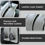 Leather Car Purse Hook for Headrest, 4 Pack, Grey-Black | Twin Hooks Headrest Hangers, 2/4 Pack, No-Slip, Scratch-Proof, Holds Purses, Backpacks, Grocery Bags, Car Organizer Gift