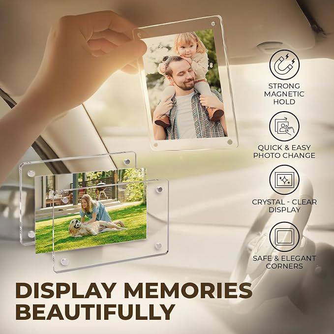 4-Pack Car Picture Holder, Acrylic Car Visor Photo Clips, Personalized Car Accessories Magnetic Car Sunshade Photo Frame for Adding Family or Personal Photos, Gifts