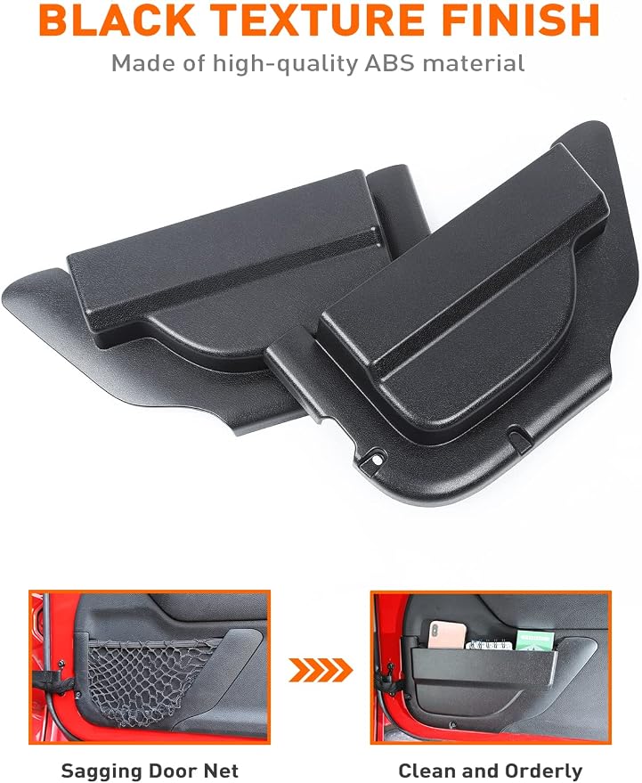 DP4 Front Door Storage Pockets Without Cup Holder, Side Insert Box Organizer for 2011-2018 Jeep Wrangler JK JKU 2/4 Door, Interior Expansion Accessories, Patented Design, Black, 2 PCS