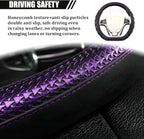 D-Shaped Car Steering Wheel Cover, 14.5-15" Anti-Slip Steering Wheel Protector with 3D Honeycomb Massage Grip, Comfortable Sporty Auto Interior Decor Accessories, Universal Fit (Black/Purple)